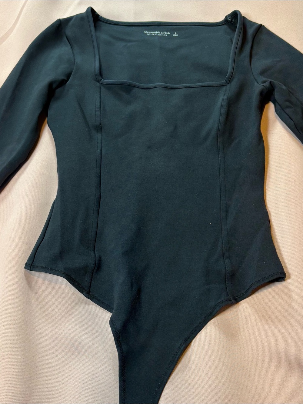 Abercrombie & Fitch Black Long-Sleeve Square Neck One-Piece Bodysuit